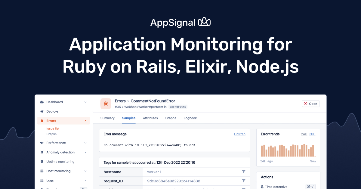 Preview image of website "Application Monitoring for Ruby on Rails, Elixir, Node.js &amp; Python | AppSignal APM"